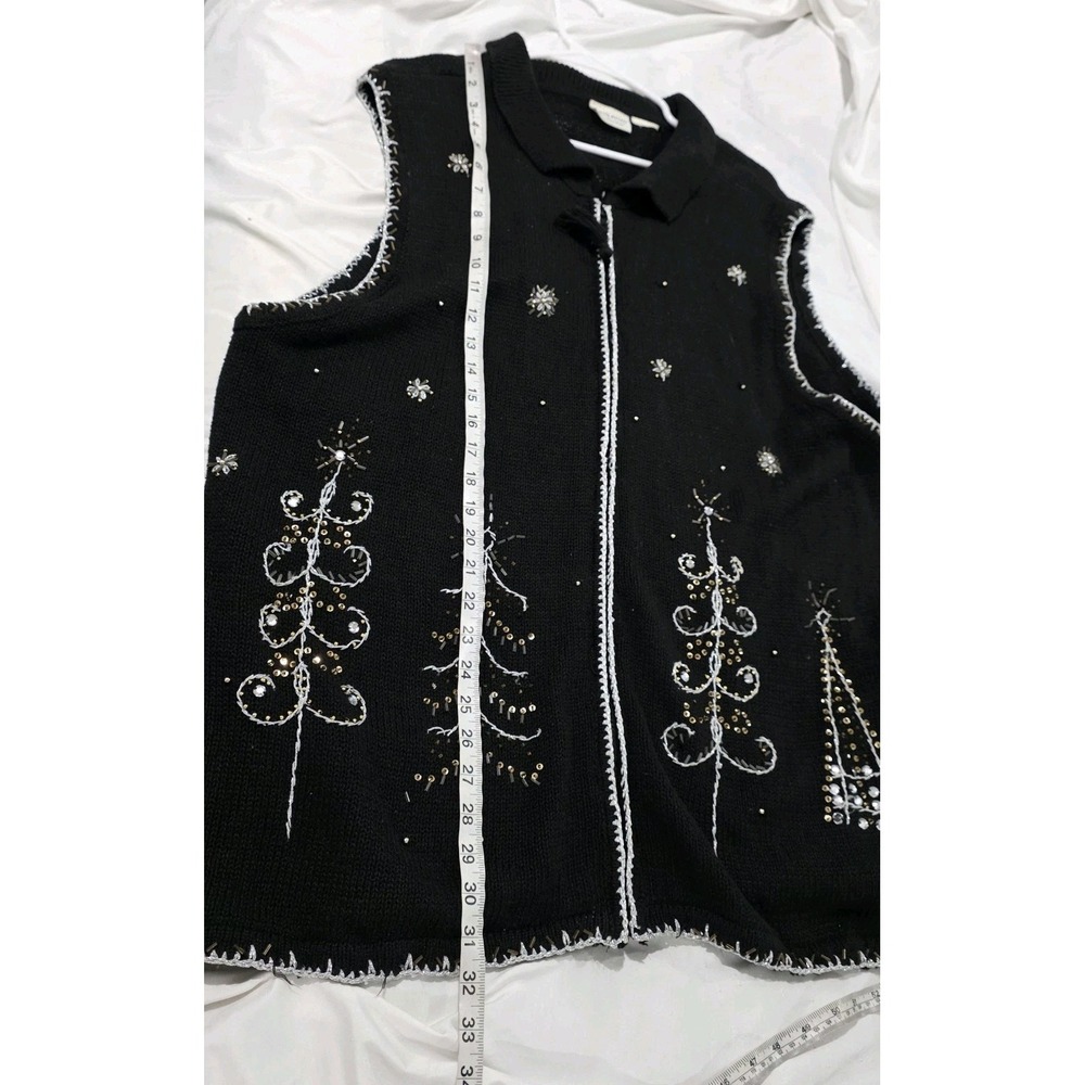 Vintage Womens Ugly Christmas Sweater Vest Size XXL Trees Beaded Embroidered - Picture 8 of 9